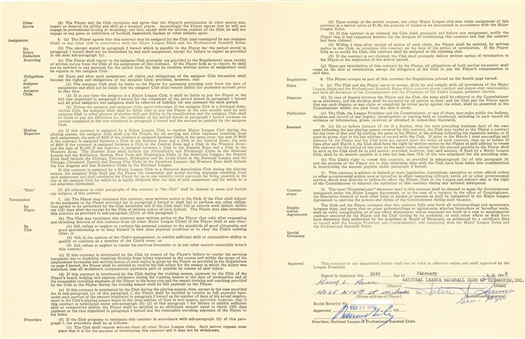 1958 Hank Aaron Signed Milwaukee Braves Uniform Players Contract (JSA)